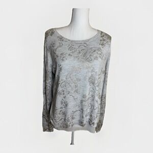 Lucky Brand Sweater Women's Large Gray Paisley Lined Casual